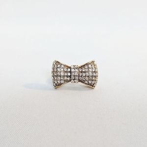Gold & Rhinestone Bow Ring Sz 7